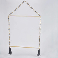 Nordic Style Wooden Color Macaron Wooden Beads String Single Hook Hanger Wardrobe Storage Pendant(Gray)