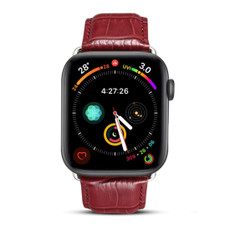 Denior Crocodile Grain Watch Cowhide Leather Watch Band for Apple Watch Series 9&8&7 41mm / SE 3&SE 2&6&SE&5&4 40mm / 3&2&1 38mm (Dark Red)