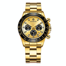 OCHSTIN Augusten 6103B Multi Function Quartz Watch Sports luminous Waterproof Watch Calendar Steel Band Men  Watch(Gold)
