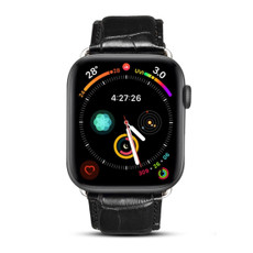 Denior Crocodile Grain Watch Cowhide Leather Watch Band for Apple Watch Series 7 41mm / 6 & SE & 5 & 4 40mm / 3 & 2 & 1 38mm (Black)