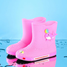 Children Non-Slip Plus Velvet Warm Cartoon Short Rain Boots, Size:Inner Length 17cm, Style:Without Cotton Cover(Pink)
