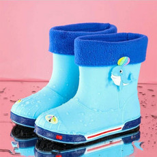 Children Non-Slip Plus Velvet Warm Cartoon Short Rain Boots, Size:Inner Length 17cm, Style:With Cotton Cover(Sky Blue)