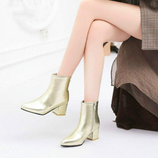 Autumn  Winter Glitter Square Heel Pointed Low-Top Women Boots, Size:32(Gold)