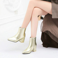 Autumn  Winter Glitter Square Heel Pointed Low-Top Women Boots, Size:39(Gold)