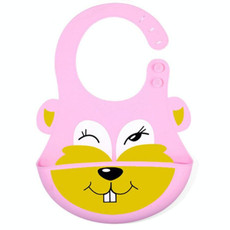 Detachable Children Cartoon Bib Drool Food Bib Baby Eating Silicone Waterproof Bib(Silicone Pink Rabbit)