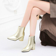Autumn  Winter Glitter Square Heel Pointed Low-Top Women Boots, Size:38(Gold)