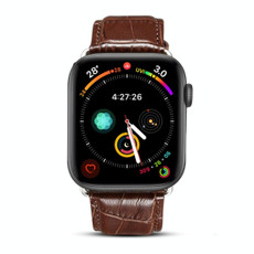 Denior Crocodile Grain Watch Cowhide Leather Watch Band for Apple Watch Series 7 45mm / 6 & SE & 5 & 4 44mm / 3 & 2 & 1 42mm (Brown)