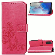 For Galaxy S20 Lucky Clover Pressed Flowers Pattern Leather Case with Holder & Card Slots & Wallet & Hand Strap(Rose)