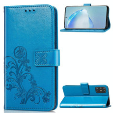 For Galaxy S20+ Lucky Clover Pressed Flowers Pattern Leather Case with Holder & Card Slots & Wallet & Hand Strap(Blue)