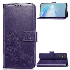 For Galaxy S20+ Lucky Clover Pressed Flowers Pattern Leather Case with Holder & Card Slots & Wallet & Hand Strap(Purple)