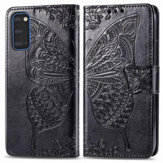 For Galaxy S20 Butterfly Love Flower Embossed Horizontal Flip Leather Case with Bracket / Card Slot / Wallet / Lanyard(Black)