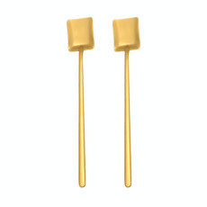 2 PCS Stainless Steel Spoon Creative Coffee Spoon Bar Ice Spoon Gold Plated Long Stirring Spoon, Style:Square Spoon, Color:Gold