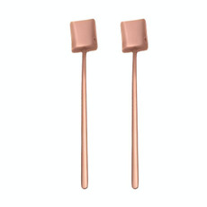 2 PCS Stainless Steel Spoon Creative Coffee Spoon Bar Ice Spoon Gold Plated Long Stirring Spoon, Style:Square Spoon, Color:Rose Gold