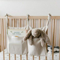 Crib Storage Hanging Bag Diaper Wrap Molar Toy Storage Bag(Light Gray)