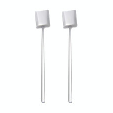 2 PCS Stainless Steel Spoon Creative Coffee Spoon Bar Ice Spoon Gold Plated Long Stirring Spoon, Style:Square Spoon, Color:Silver