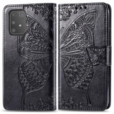 For Galaxy A91 Butterfly Love Flower Embossed Horizontal Flip Leather Case with Bracket / Card Slot / Wallet / Lanyard(Black)
