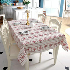 Linen Cotton Tablecloth Red Snowflakes Pattern Table Cloth Wedding Banquet Washable Table Cover Textiles, Size:140x140cm(Big Snowflake)