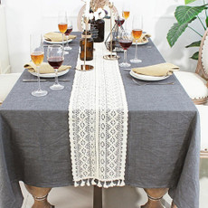Tassel Lace Floral Romance Retro Crochet Hollow Cotton Blend Table Runner Covers, Size:24x200cm(York Weave)