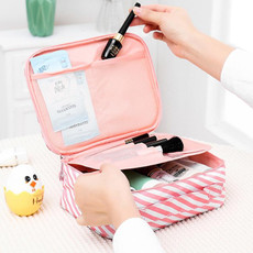 Large Capacity Portable Lady Waterproof Padded Travel Cosmetic Bag Beautician Storage Bags Women Makeup Bag(Style A Pink Stripe)