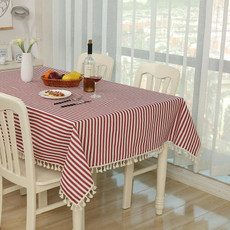 Cloth Cotton Dining Tablecloth Decoration Cloth, Size:100x140cm(Rose Red Stripe)