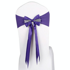 For Wedding Events Party Ceremony Banquet Christmas Decoration Chair Sash Bow Elastic Chair Ribbon Back Tie Bands Chair Sashes(Dark Purple)