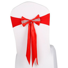 For Wedding Events Party Ceremony Banquet Christmas Decoration Chair Sash Bow Elastic Chair Ribbon Back Tie Bands Chair Sashes(Red)