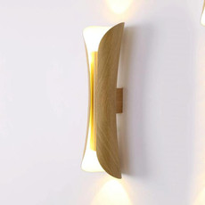 E27 LED Living Room Background Hotel Villa Corridor Bedroom Bedside Wall Lamp Small(Wood Grain Color)