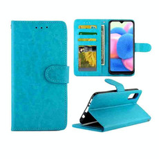 For  Galaxy A30s/A50 Crazy Horse Texture Leather Horizontal Flip Protective Case with Holder & Card Slots & Wallet & Photo Frame(Baby Blue)