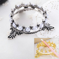 Portable Pearls Rack Crown Novelty Home Alloy Tools Stand Nail Art Brush Pen Holder(Vintage Silver)