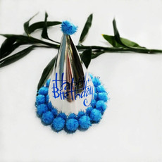 2 PCS Birthday Party Children Laser Paper Hair Ball Pointed Hat Digital Cap(Light Blue)