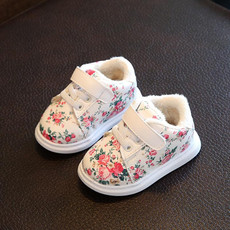 Winter Print Flower PU Leather Infant Warm Snow Boots, Size:15, Color:White