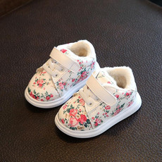 Winter Print Flower PU Leather Infant Warm Snow Boots, Size:22, Color:White