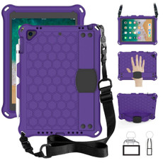 For iPad Air / Air 2 / Pro 9.7 / iPad 9.7 (2017) /  iPad 9.7 (2018) Honeycomb Design EVA + PC Four Corner Shockproof Protective Case with Straps(Purple+Black)