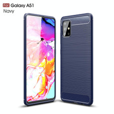 For Galaxy A51 Brushed Texture Carbon Fiber TPU Case(Navy Blue)