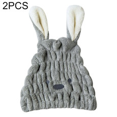 2 PCS Microfiber Coral Velvet Cartoon Quick Dry Hair Cap(Light Grey)