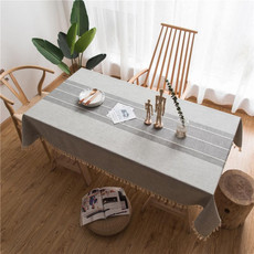Rectangle Cotton Linen Tassels Dining Tablecloth Wedding Party Kitchen Home Decoration Table Cover, Size:140x260cm(Grey)