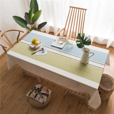Rectangle Cotton Linen Tassels Dining Tablecloth Wedding Party Kitchen Home Decoration Table Cover, Size:140x200cm(Blue Green Straight Line)