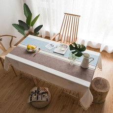 Rectangle Cotton Linen Tassels Dining Tablecloth Wedding Party Kitchen Home Decoration Table Cover, Size:140x200cm(Coffee Blue)