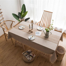 Rectangle Cotton Linen Tassels Dining Tablecloth Wedding Party Kitchen Home Decoration Table Cover, Size:140x250cm(Brown)