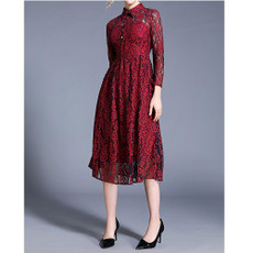 Fashion Vintage Elegant Lace Dress (Color:Wine Red Size:XXL) Fashion Vintage Elegant Lace Dress (Color:Wine Red Size:XXL)