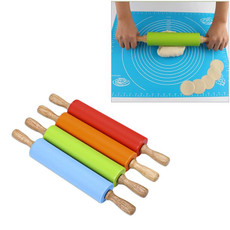 kn055 Solid Wooden Handle Silicone Rolling Pin Non-stick Food Dumpling Stick, Length: 29cm, Random Color Delivery kn055 Solid Wooden Handle Silicone Rolling Pin Non-stick Food Dumpling Stick, Length: 29cm, Random Color Delivery