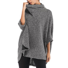 Long Hooded Bat Sleeves Top Sweater (Color:Light Grey Size:One Size)