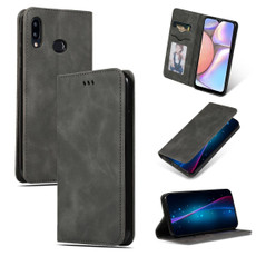 For Galaxy A10S Retro Skin Feel Business Magnetic Horizontal Flip Leather Case(Dark Grey)