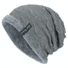 Winter Male Plus Velvet Warm Wool Hat Outdoor Sports Ski Knit Hat, Size:One Size(Gray)