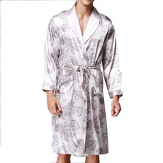 Men Long Paragraph Silk Pajamas(Color:Grey Size:XXXL)