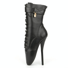 Ballet Pumps Spike Heel Black Lace-Up Pointed Toe Shoes, Size:36(Matte Black)