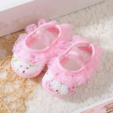 Baby Lace Bow Soft Bottom Shoes, Size:13(Lace Pink)