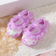 Baby Lace Bow Soft Bottom Shoes, Size:12(Lace Purple)