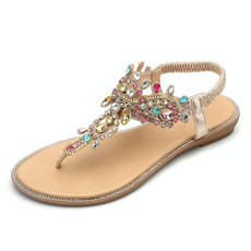 Female Rhinestones Flats sandals, Shoe Size:36(Gold Color Drill)