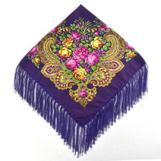Purple Ethnic Style Retro Tassel Square Scarf Flower Pattern Headscarf Scarf, Size:90 x 90cm